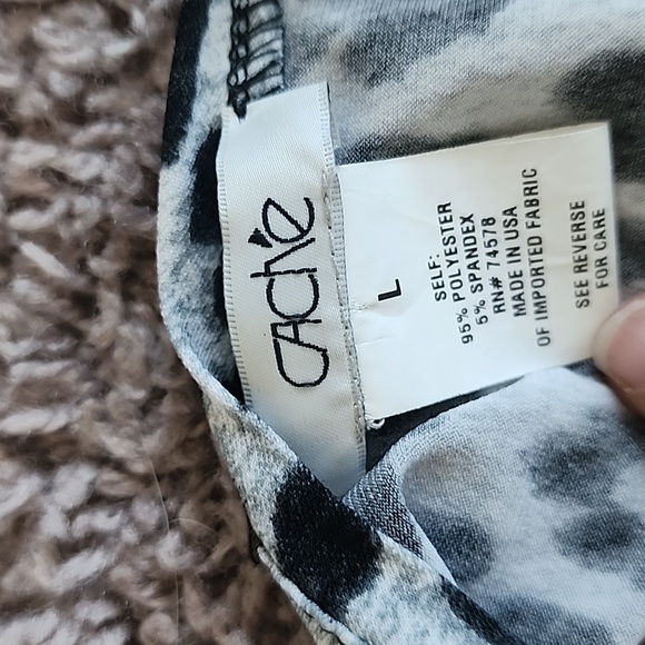 Cache gray/black leopard print long stretchy top-L - Picture 6 of 9
